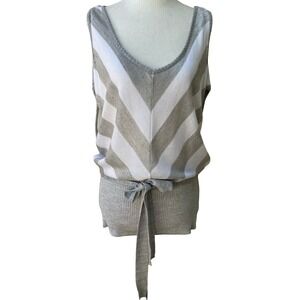 Cherry Knit Minimalist Chevron Striped Cold Shoulder Tie Waist‎ Knit Sweater L